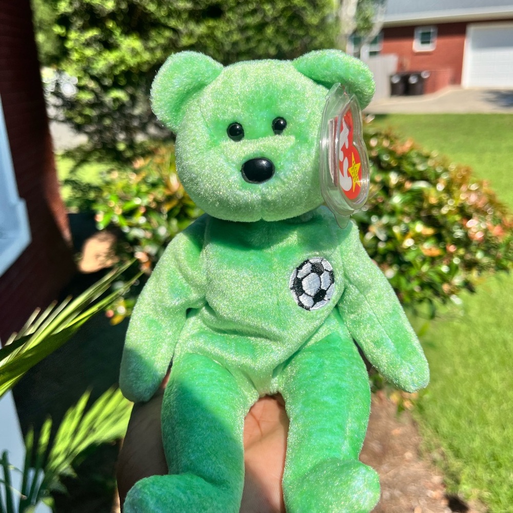 Ty Bright Green Soccer Bear Plush